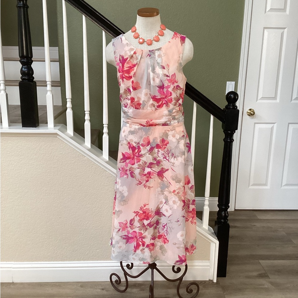 New Floral Pink Sleeveless Dress